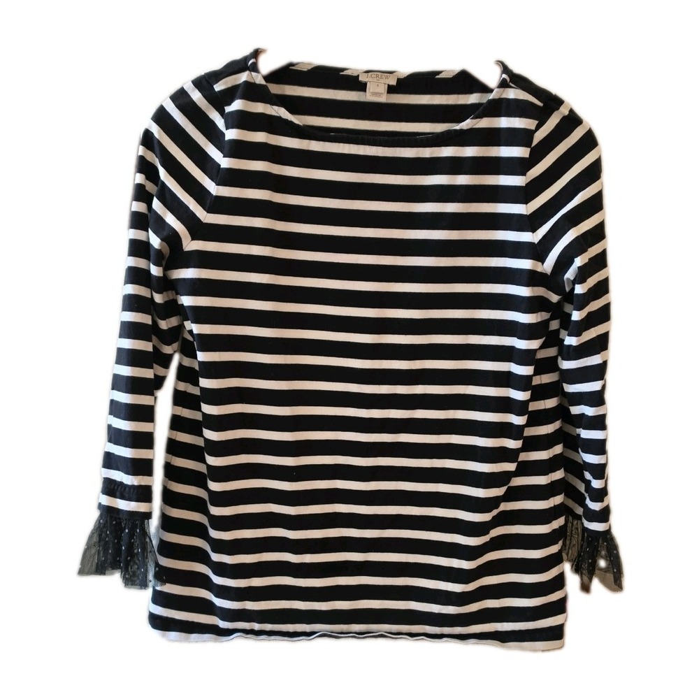 J.Crew White Black & White Striped Long Sleeve Cotton T Shirt Womens Medium Top